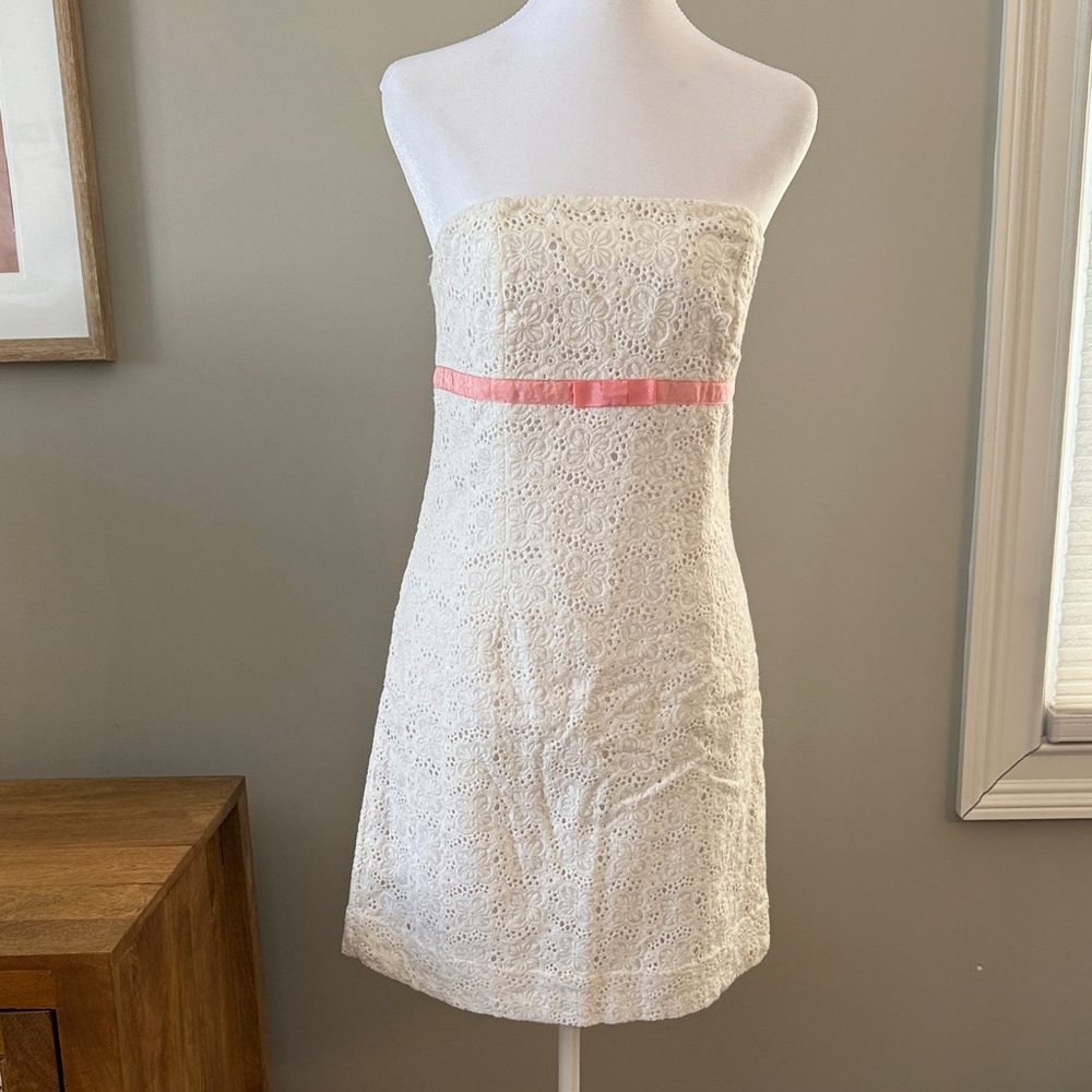 NWT Lilly Pulitzer White Strapless Lace Dress with Pink Accent size 6